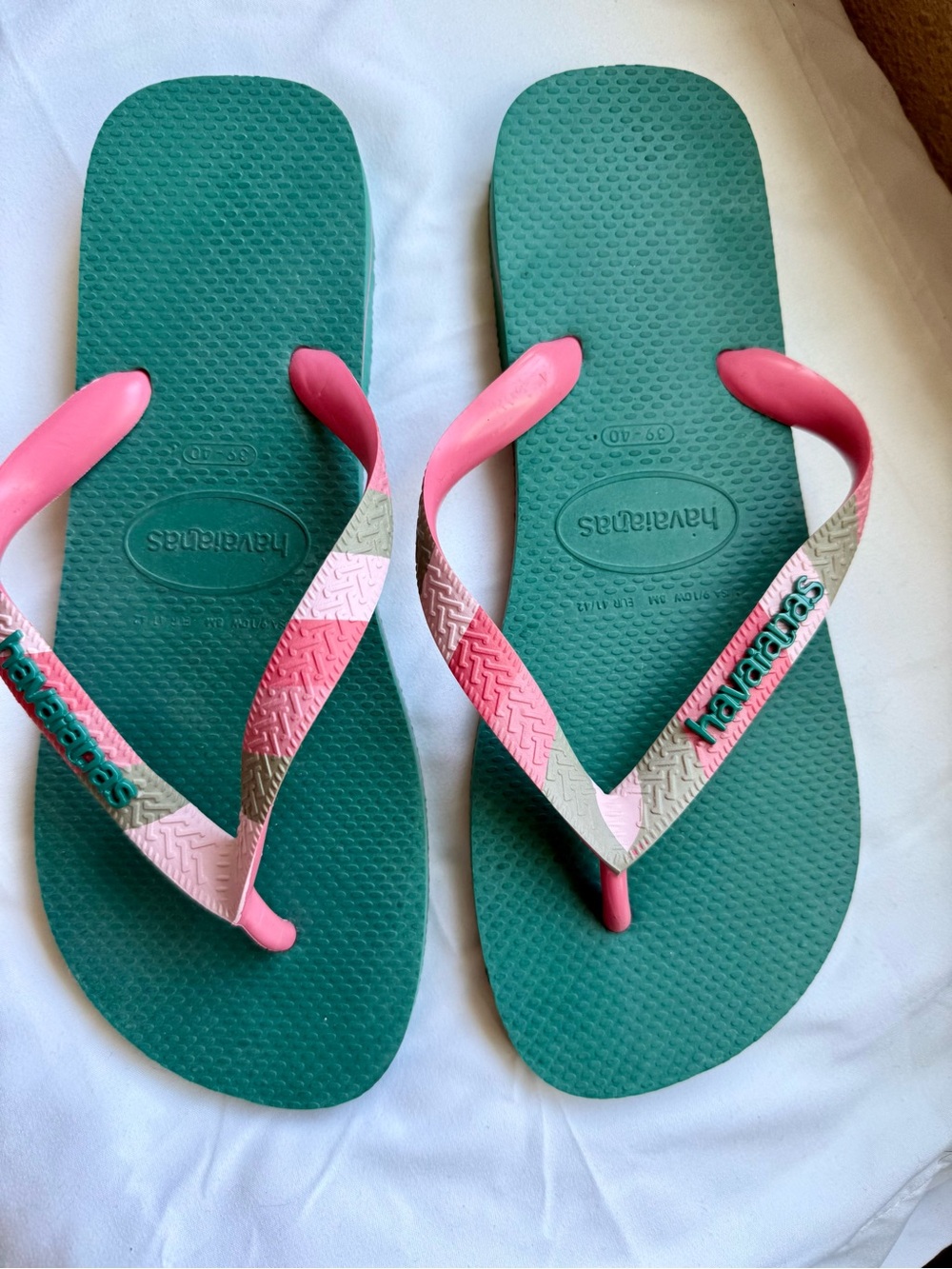 Havaianas Teal Flip Flops with Pink & Cream Straps